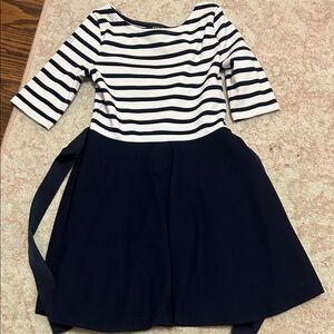 Polo by Ralph Lauren Navy and White Striped Fit-and-Flare Dress